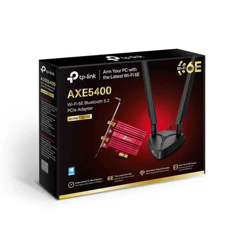Adaptador Red TP-Link Archer TXE75E AXE5400 PCI Express Wi-Fi 6E Bluetooth 5.2 MU-MIMO