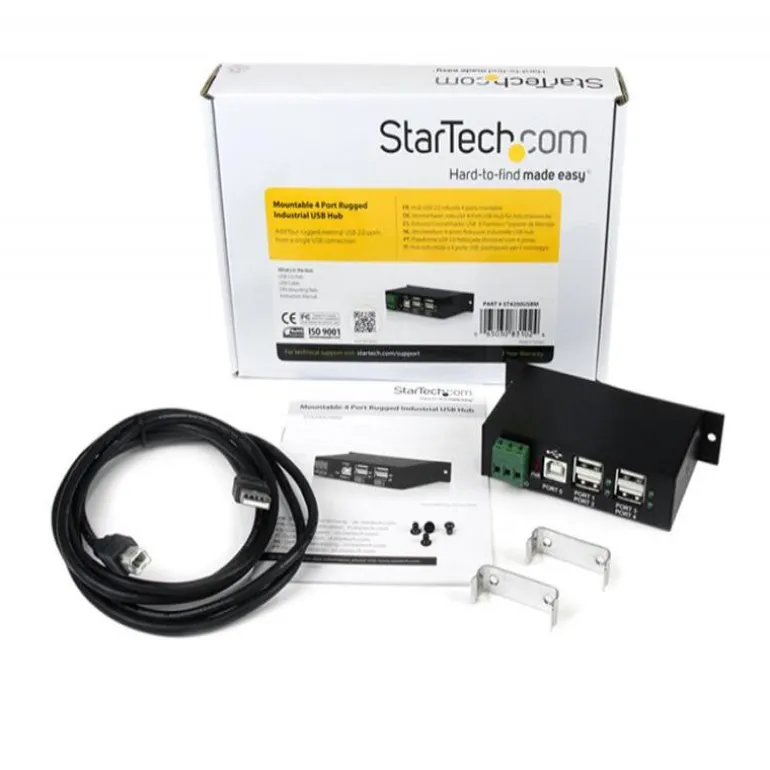 Adaptador Startech HUB Ladrón USB 2.0 4 Puertos Reforzado Industrial con Alimentación