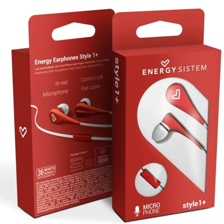 Auriculares Energy Sistem Style 1 Jack 3.5 Micrófono Rojo