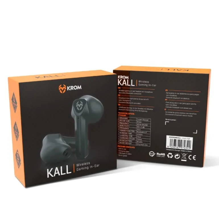 Auriculares Krom Kall Gaming Bluetooth 5.3 Negro