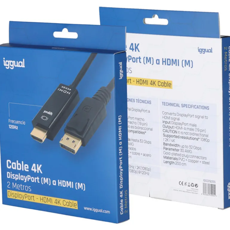 Cable iggual DisplayPort (M) A HDMI (M) 4K 2m