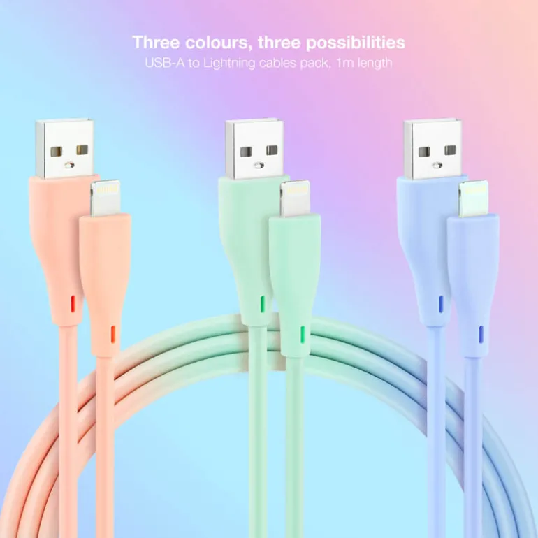 Cable Nanocable Lightning a USB 2.0 1.0m 3U Rosa Azul Verde