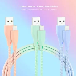 Cable Nanocable Lightning a USB 2.0 Mallado 1.0m 3U Rosa Azul Verde
