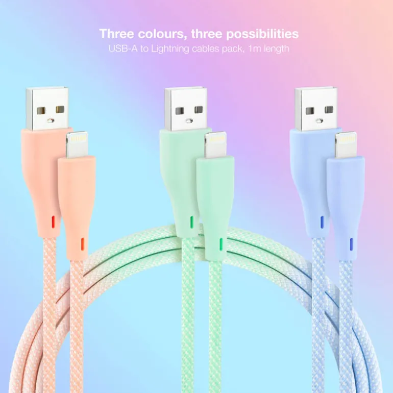 Cable Nanocable Lightning a USB 2.0 Mallado 1.0m 3U Rosa Azul Verde