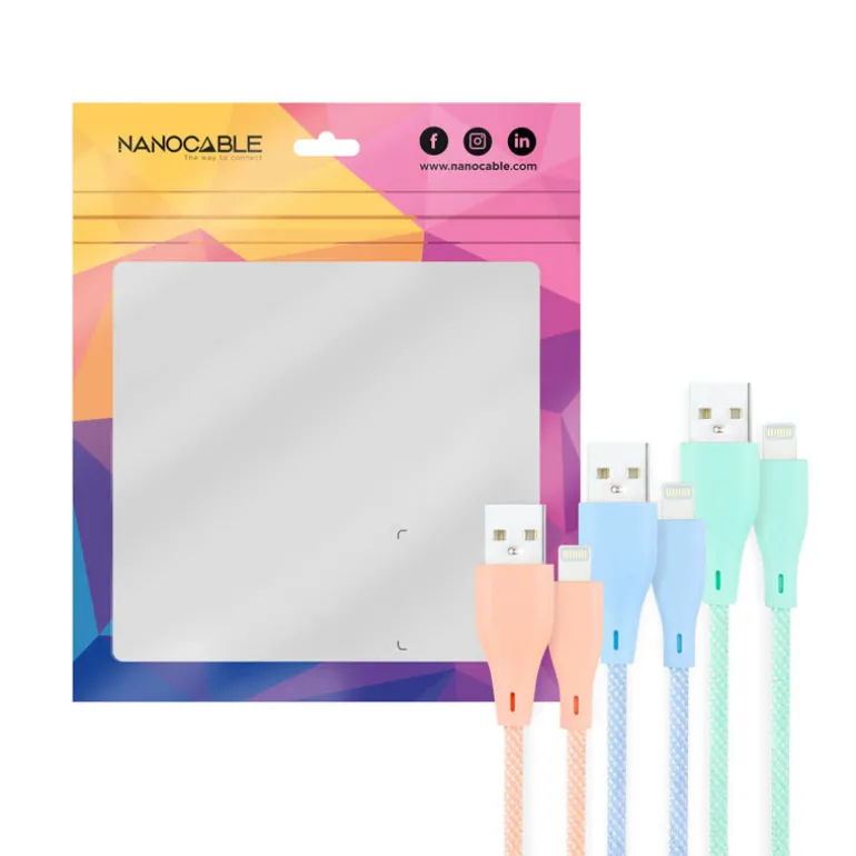 Cable Nanocable Lightning a USB 2.0 Mallado 1.0m 3U Rosa Azul Verde