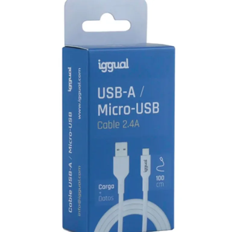 Cable USB iggual USB-A/Micro-USB 100cm Blanco