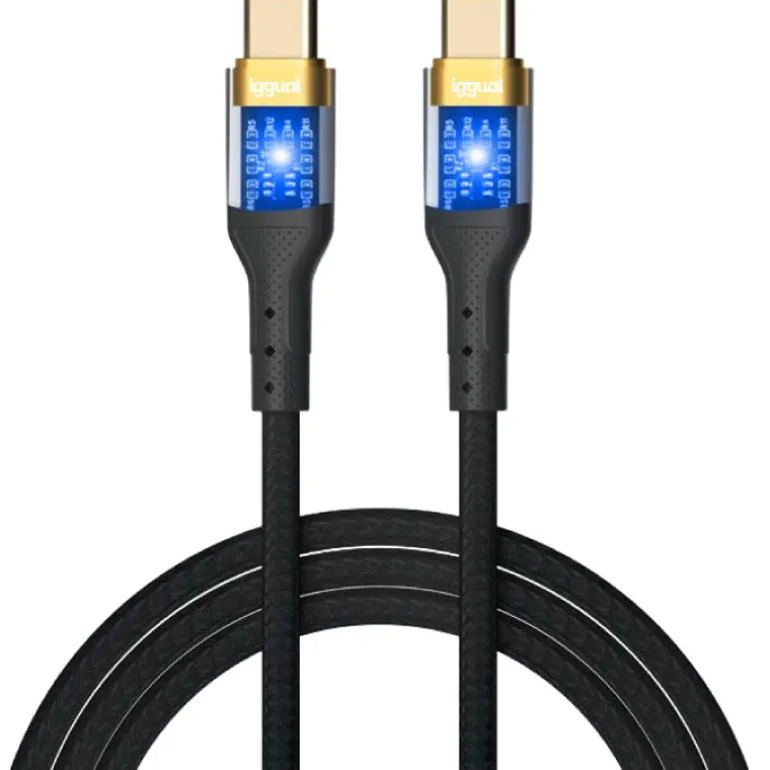 Cable USB iggual USB-C A Tipo C 3A 100cm Trenzado LED