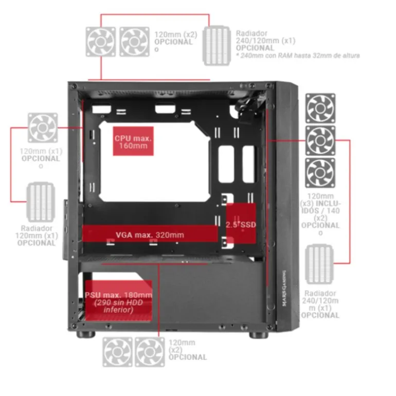 Caja/Torre Mars Gaming MCMesh Blanco