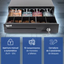 Cajón Portamonedas iggual IRON-10 38cm 4+6 Negro