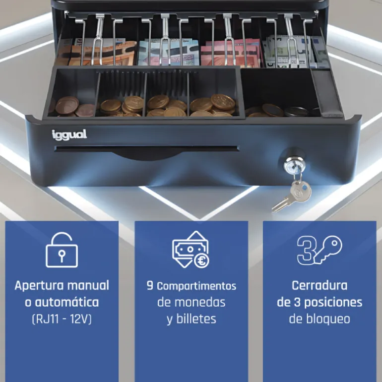 Cajón Portamonedas iggual IRON-10R 38cm Negro