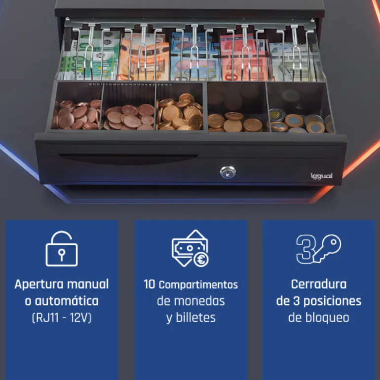 Cajón Portamonedas iggual IRON-30 42cm Negro