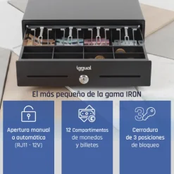 Cajón Portamonedas iggual IRON-XS 33cm 4+8 Negro