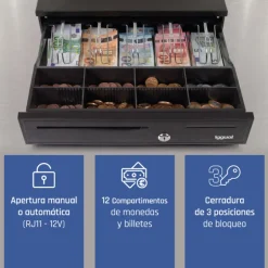 Cajón Portamonedas Iggual IRON-20 42cm Negro