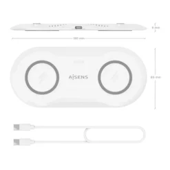 Cargador Aisens Inalámbrico USB-C 2 en 1 Blanco