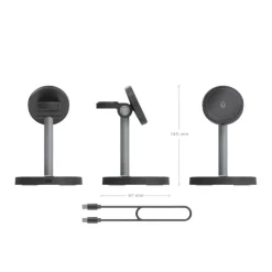 Cargador Aisens Inalámbrico USB-C Qi 3 en 1 Negro