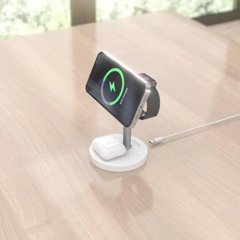 Cargador Aisens Inalámbrico USB-C Qi 3 en 1 Blanco