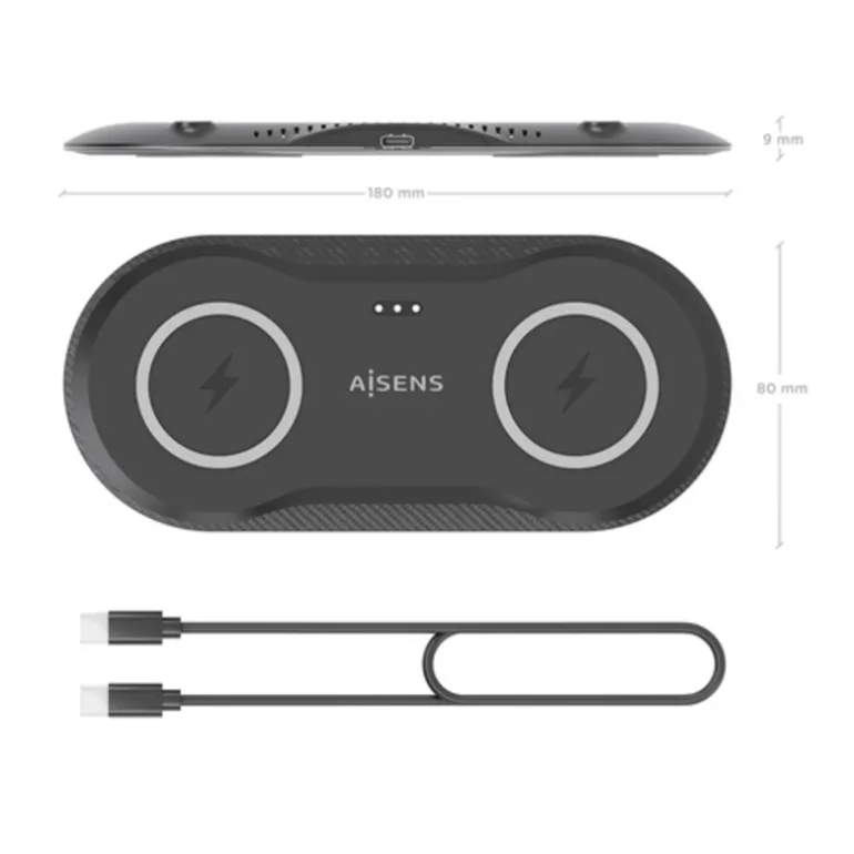 Cargador Aisens Inalámbrico USB-C 2 en 1 Negro