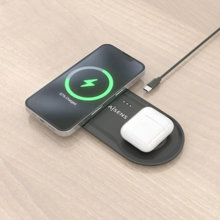 Cargador Aisens Inalámbrico USB-C 2 en 1 Negro