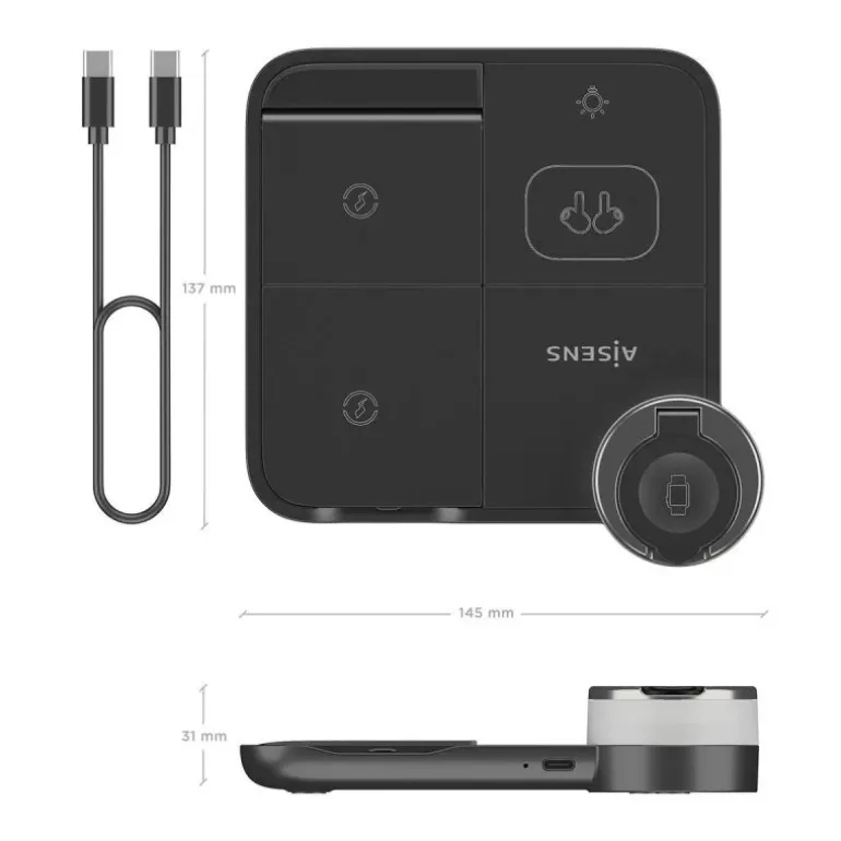 Cargador Aisens Inalámbrico USB-C 4 en 1 Negro