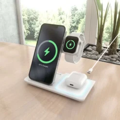 Cargador Aisens Inalámbrico USB-C 3 en 1 Blanco