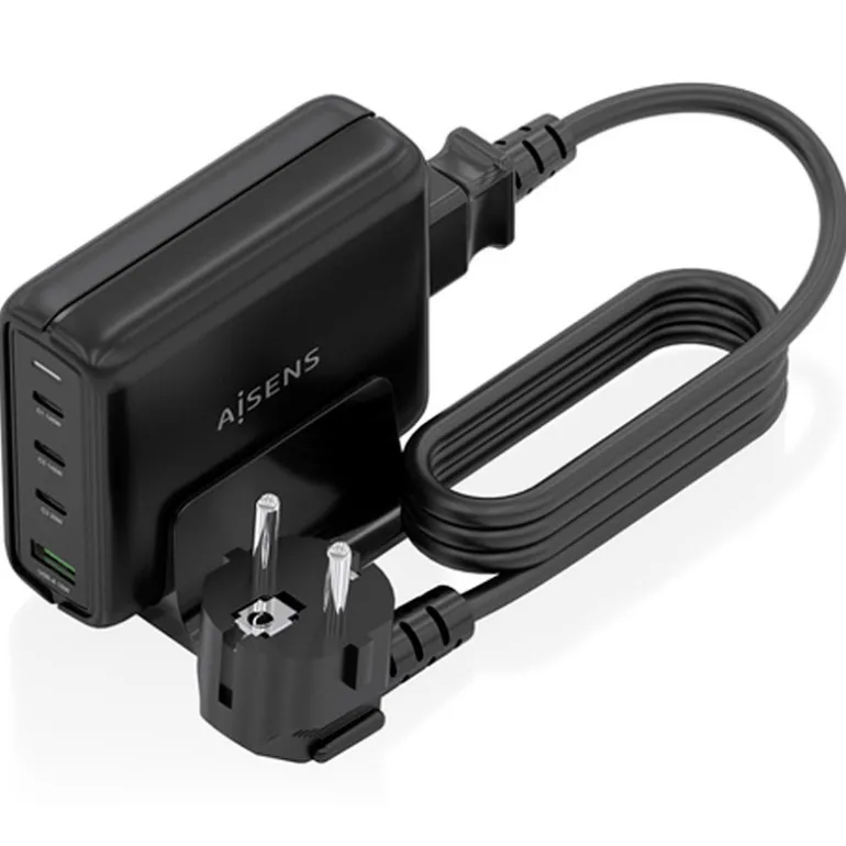 Cargador USB Aisens 140W GaN ASCH-140W4P056-BK (3xUSB-C) PD3.1 QC4.0 QC5.0 + (1xUSB-A) QC3.0 Negro
