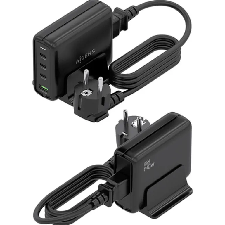 Cargador USB Aisens 140W GaN ASCH-140W4P056-BK (3xUSB-C) PD3.1 QC4.0 QC5.0 + (1xUSB-A) QC3.0 Negro