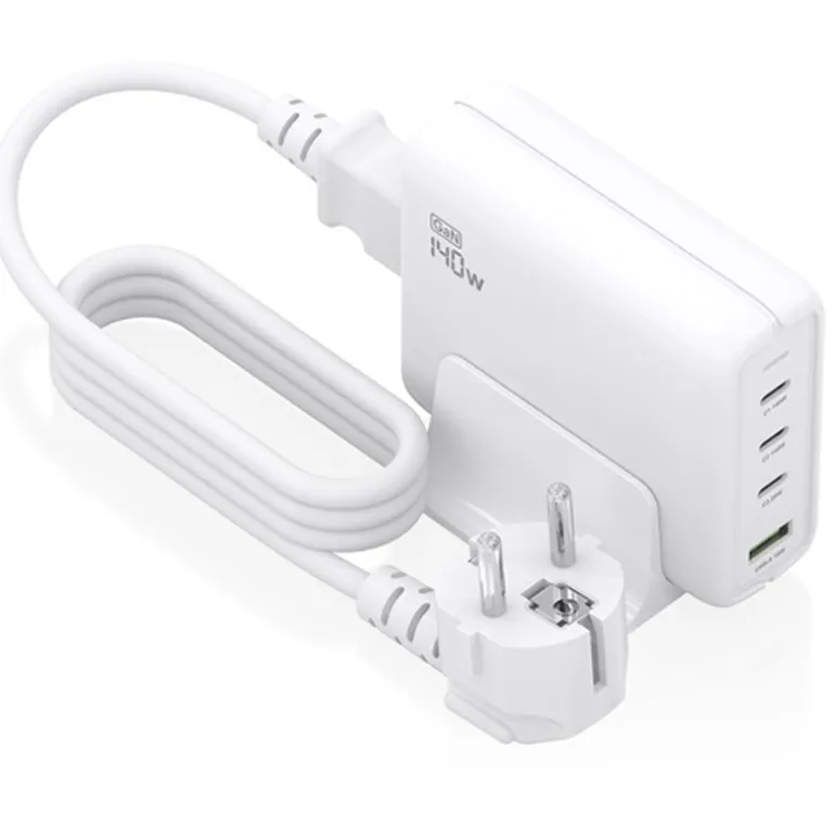 Cargador USB Aisens 140W GaN ASCH-140W4P055-W (3xUSB-C) PD3.1 QC4.0 QC5.0 + (1xUSB-A) QC3.0 Blanco