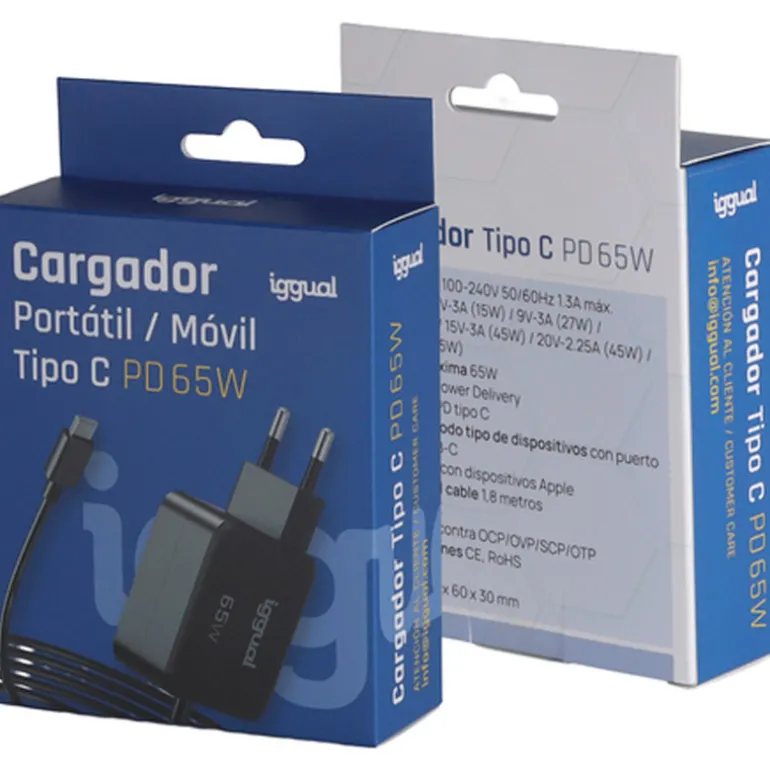 Cargador USB iggual Portátil Y Móvil Tipo C PD 65W