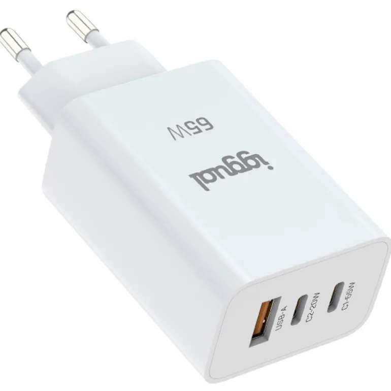 Cargador USB iggual Triple USB-A + 2 x Tipo C GaN 65W
