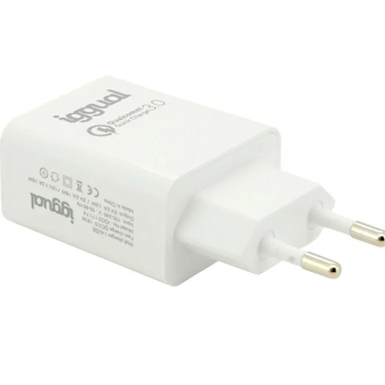 Cargador USB iggual 1xUSB Carga Rápida QC3.0 18W