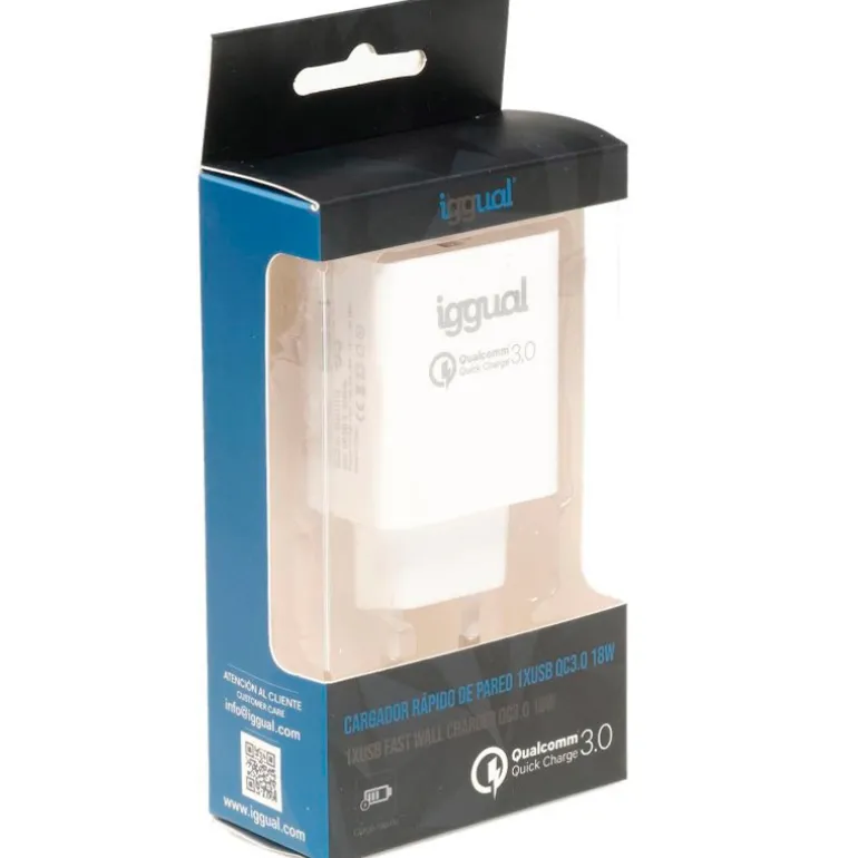 Cargador USB iggual 1xUSB Carga Rápida QC3.0 18W