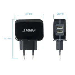 Cargador USB Tooq Pared USBx 2 Negro