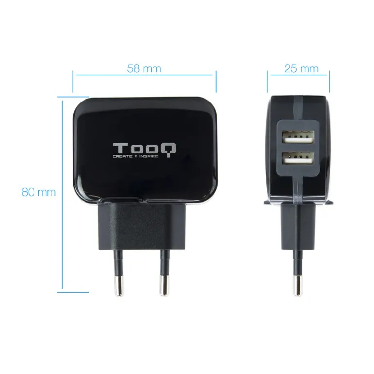 Cargador USB Tooq Pared USBx 2 Negro