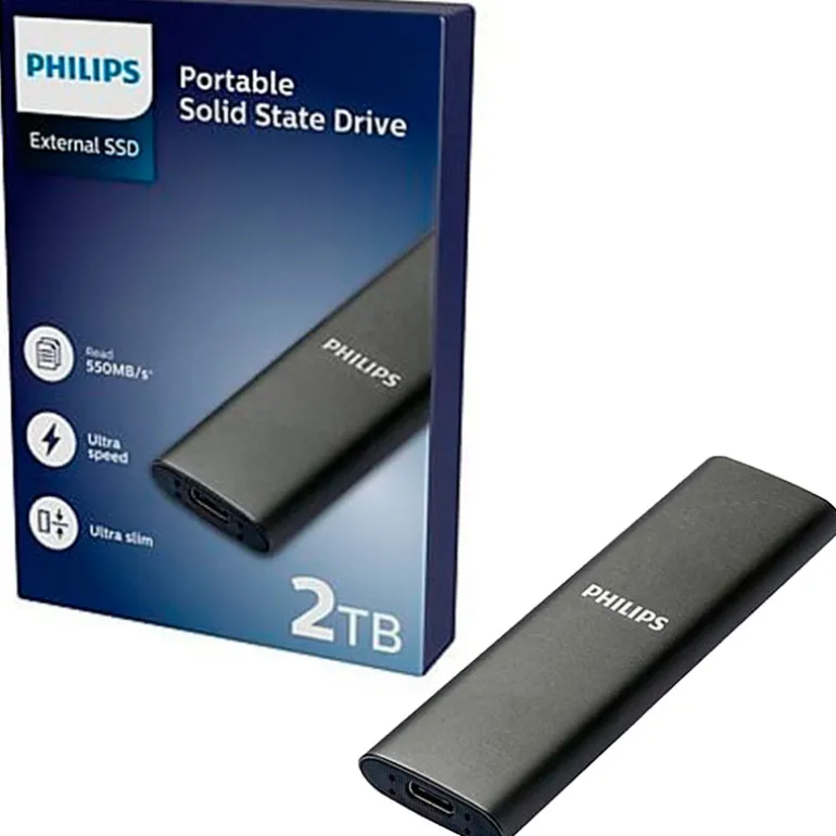 Disco Duro Externo Philips FM02SS030P 2TB USB 3.0 SSD Gris Espacio