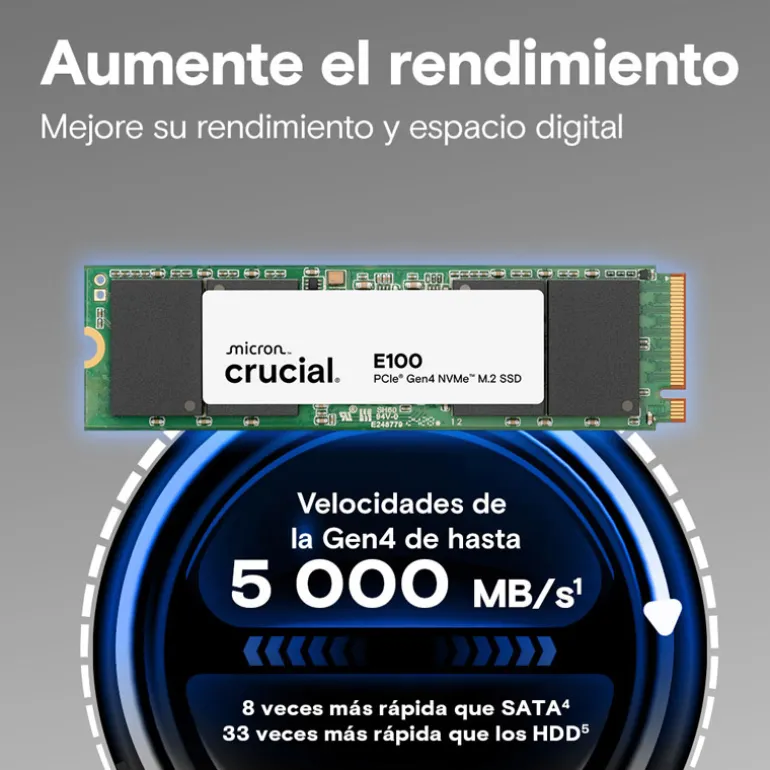 Disco Duro M.2 Crucial E100 480GB PCIe Gen4 x4 NVMe SSD