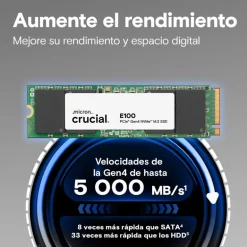 Disco Duro M.2 Crucial E100 1TB PCIe Gen4 x4 NVMe SSD