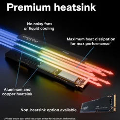 Disco Duro M.2 Crucial T705 1TB PCIe Gen5 x4 NVMe SSD Con Disipador