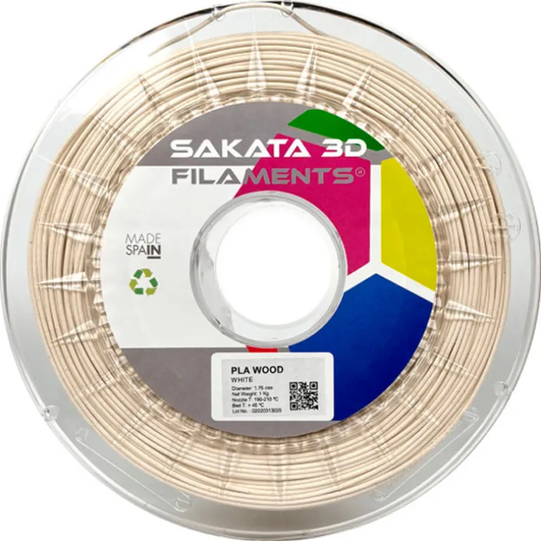 Filamento Sakata 3D PLA WOOD 1.75mm 1Kg Blanco