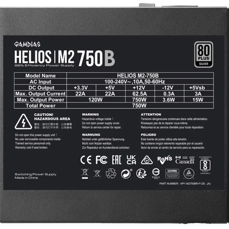 Fuente/PSU Gamdias Helios M2-750B 80 Plus Silver 750W ATX 3.1