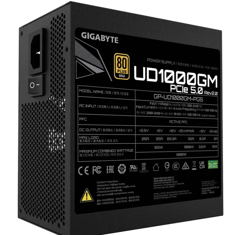 Fuente/PSU Gigabyte UD1000GM PG5 80 Plus Gold 1000W ATX 3.0 PCIE 5.0 Modular