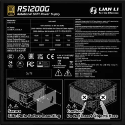 Fuente/PSU Lian Li Rotational Shift RS1200G 80 Plus Gold 1200W ATX 3.1 Modular Con Hub Negro