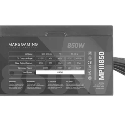Fuente/PSU Mars Gaming MPIII850 850W Eficencia Digital APFC 85% AI-RPM Negro