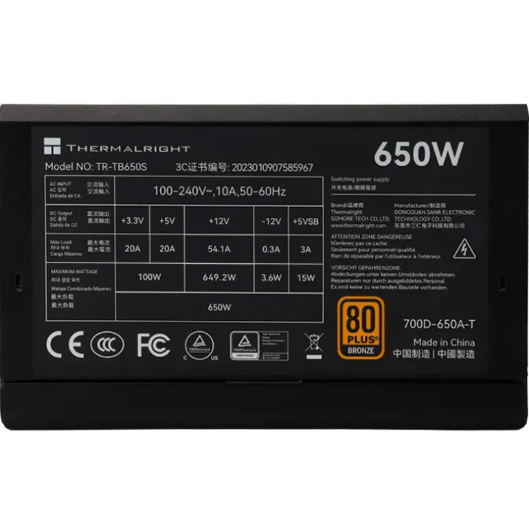 Fuente/PSU ThermalRight TR-TB650S 80 Plus Bronze 650W ATX 3.0