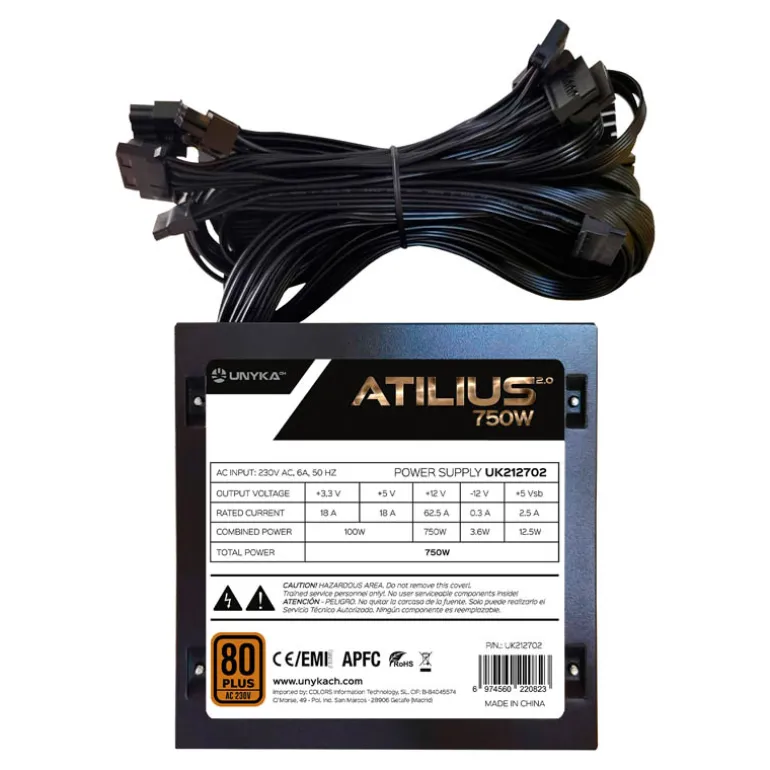 Fuente/PSU Unyka Atilius 2.0 80 Plus Bronze 750W Bulk