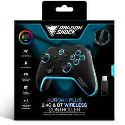 Gamepad DragonShock Aurora Plus Wireless Con Soporte Móvil Para PS3, PC, Android e iOS Negro