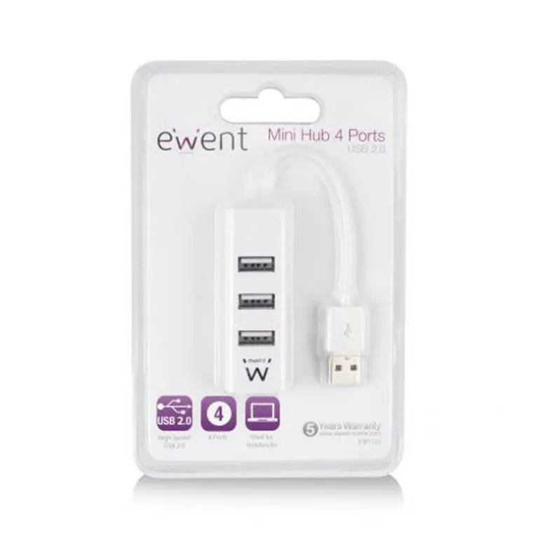 Hub Ewent Mini-Hub USB 2.0 a USB-A 4 Puertos
