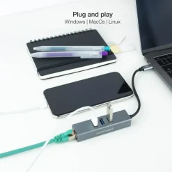 Hub Nano Cable 10.03.0408 USB 3.0 RJ45 a USB-C