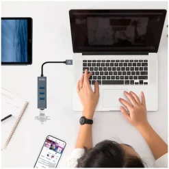 Hub Nanocable USB 3.0 4 En 1 Gris