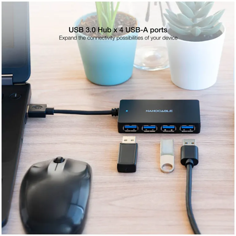 Hub Nanocable USB 3.0 4 En 1 Negro
