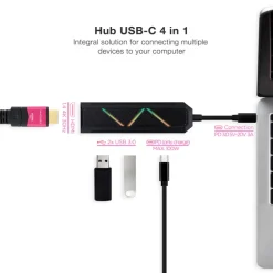 Hub Nanocable USB-C 4 En 1 Negro